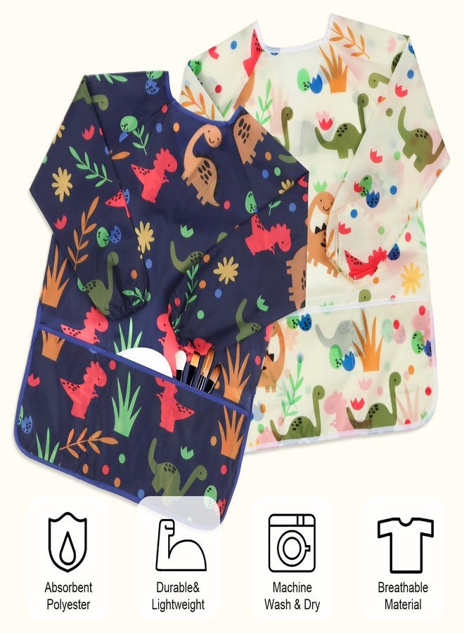 BAHABY Kids Art Smocks 2 Pack Dinosaur Painting Aprons for Children Waterproof Artist Smock with Long Sleeve and 3 Pockets for Age 3-8 Years - Image 5